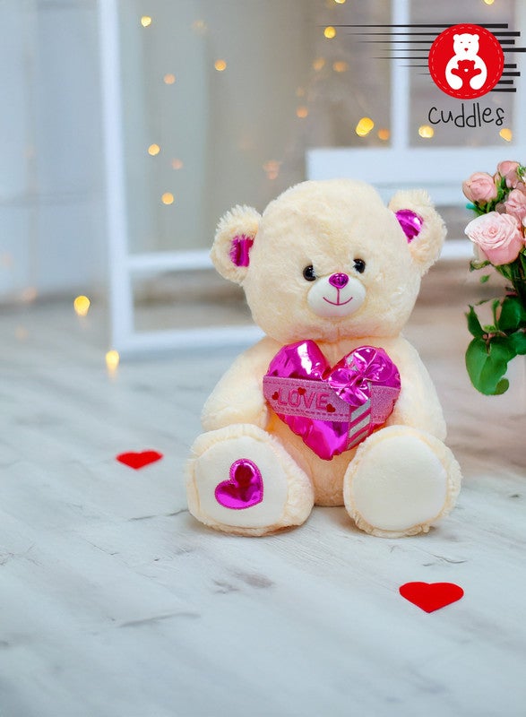 Cuddles Valentines Day Gifts for Him & Her, Teddy Bear with Heart, 45cm Soft Stuffed Bear Plush Toy, Gifts for Girlfriend Boyfriend, White - Image 1
